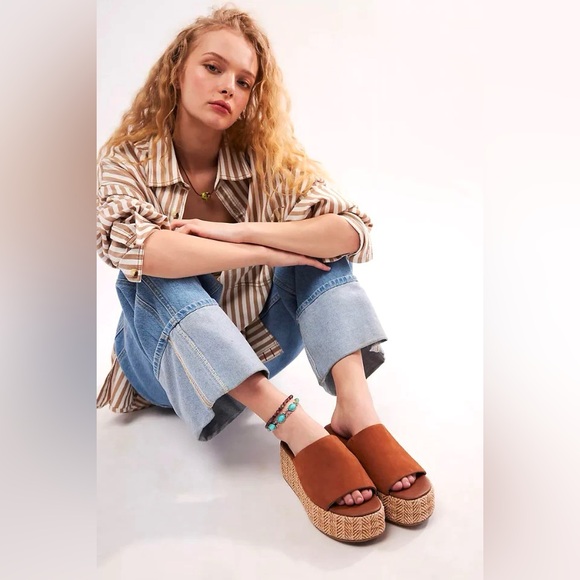 🌻🆕FREE PEOPLE Harbor Raffia Flatform Sandals-Tan Color-Size 8 & 9 - Picture 7 of 17